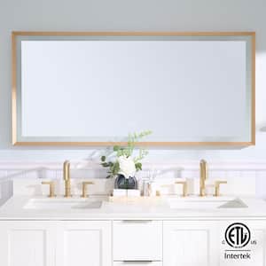 60 in. W x 28 in. H Rectangular Framed Slope Dimmable Backlit Front LED Bathroom Vanity Mirror w/ Light in Brushed Gold