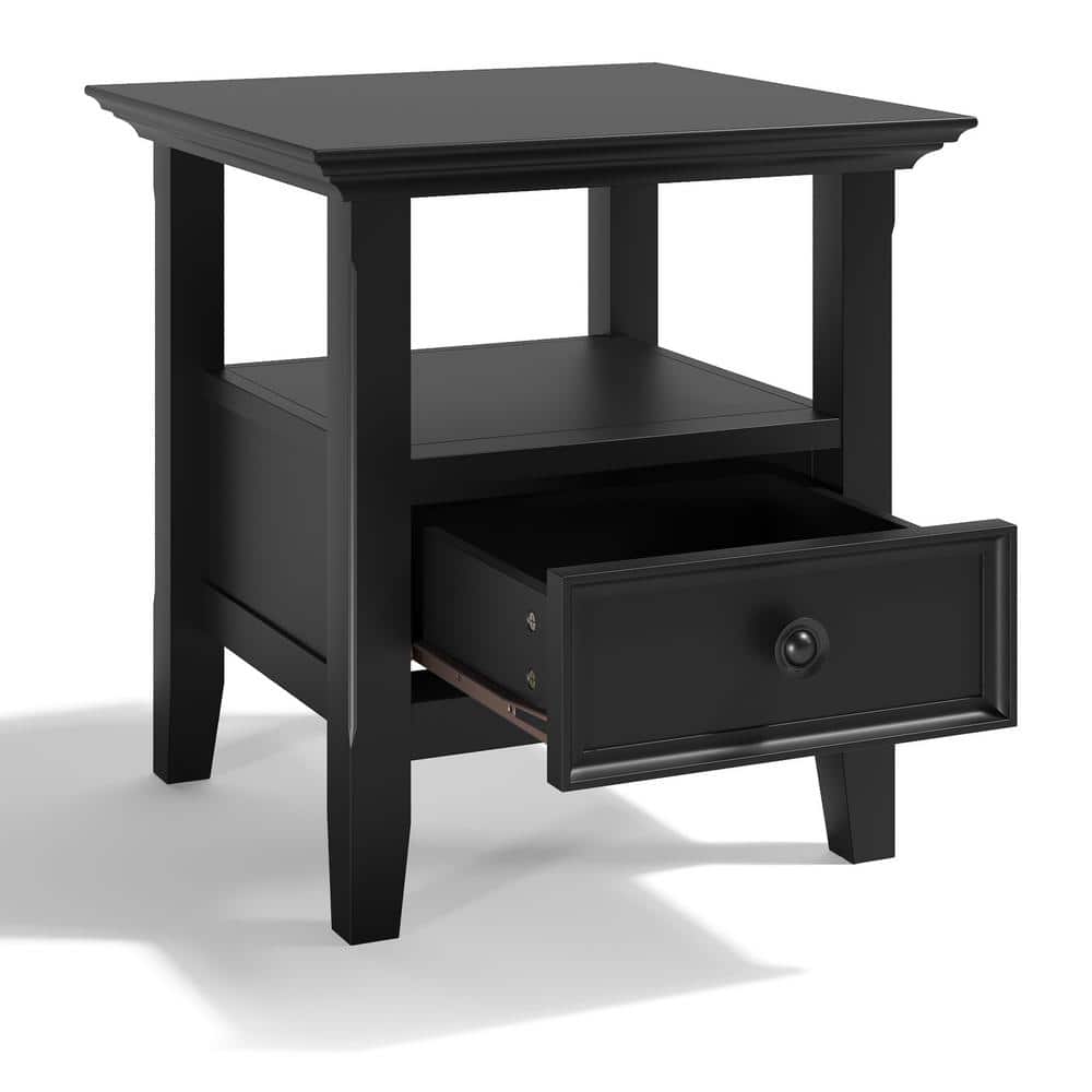 Amherst 19" Square Black Solid Wood End Table with Storage