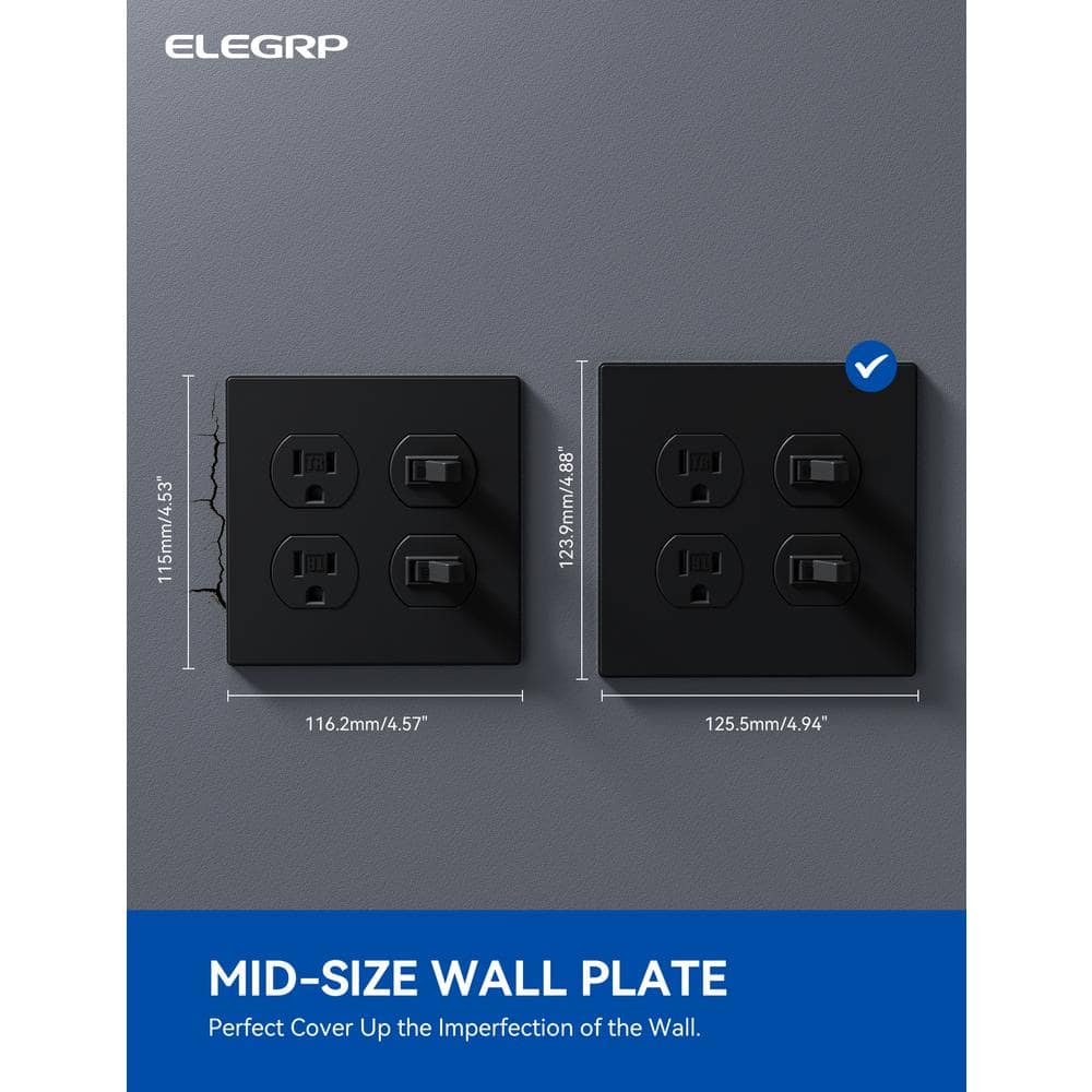 Black 4-Gang Duplex Outlet Plastic Wall Plate Set