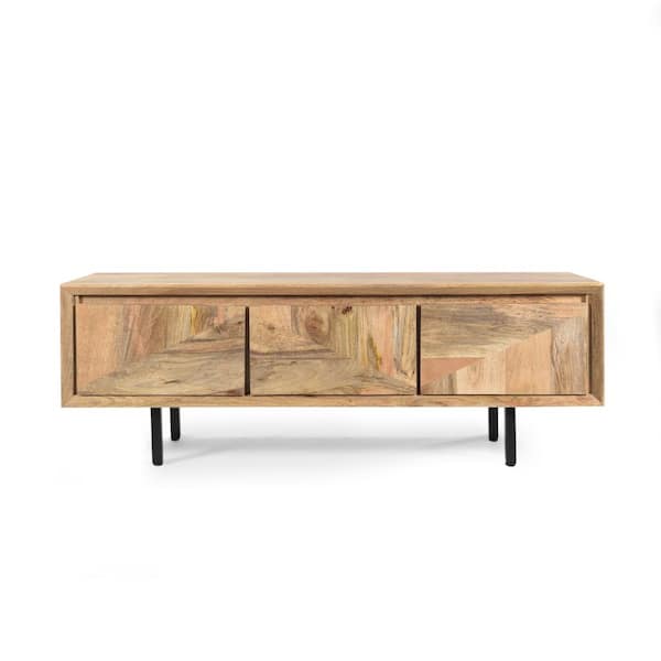 Noble House Girard Natural Brown and Black 2-Drawer TV Cabinet (Fits TVs Up to 54 in.)