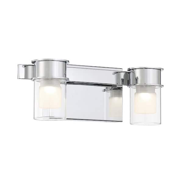 George Kovacs Herald Square 13 in. 2-Light Chrome LED Vanity Light with Clear and Frosted Glass Shades