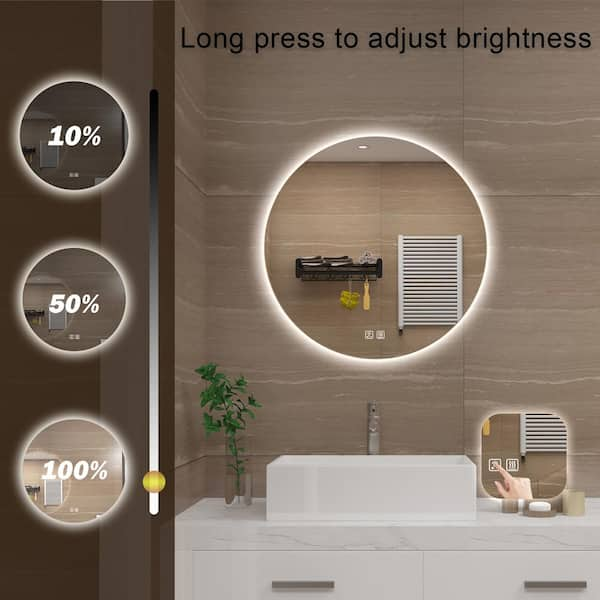 HOMLUX 32 in. W x 32 in. H Round Frameless LED Light with 3-Color and  Anti-Fog Wall Mounted Bathroom Vanity Mirror 96FB004795 - The Home Depot