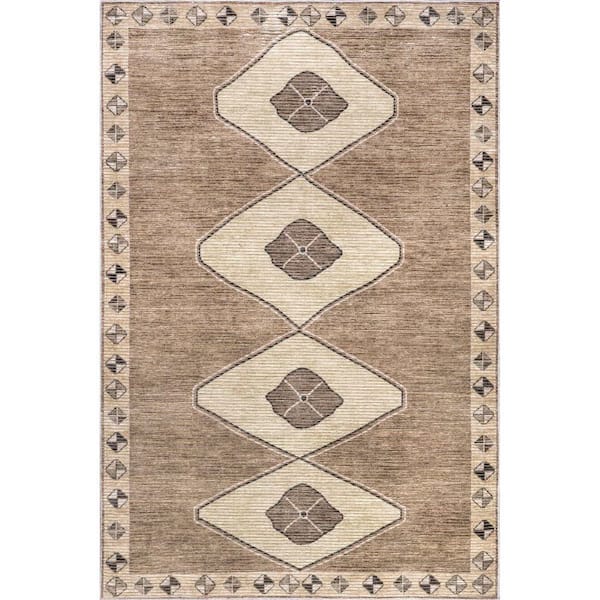 Fennel Diamond Machine Washable Light Brown 5 ft. x 8 ft. Indoor/Outdoor Patio Rug