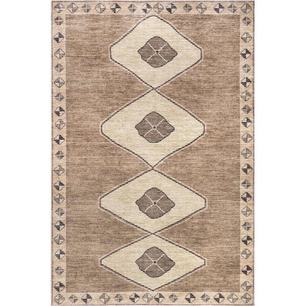 Fennel Diamond Machine Washable Light Brown 9 ft. x 12 ft. Indoor/Outdoor Patio Rug