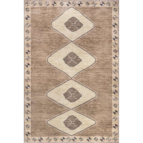 RUGS USA Lauren Liess Fennel Diamond Machine Washable Light Brown 9 ft. x 12 ft. Indoor/Outdoor Patio Rug