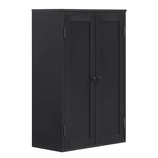 Black Modern Wood Accent Storage Cabinet with 2-Doors Freestanding ...