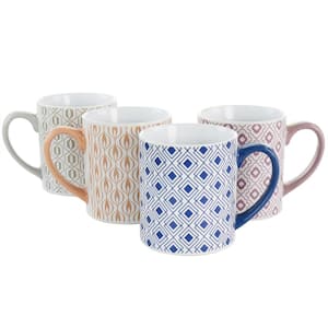 Bliss 4 Piece 20 oz. Can Shaped Stoneware Mug Set in Assorted Colors and Patterns
