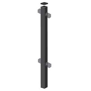 2 in. x 2 in. x 5-7/8 ft. Black Aluminum Fence Line Post
