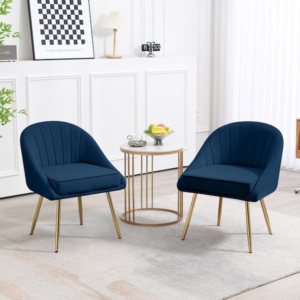 JEAREY Biscuit Navy Upholstered Outdoor Dining Chair with Tufted Back (Set of 2)