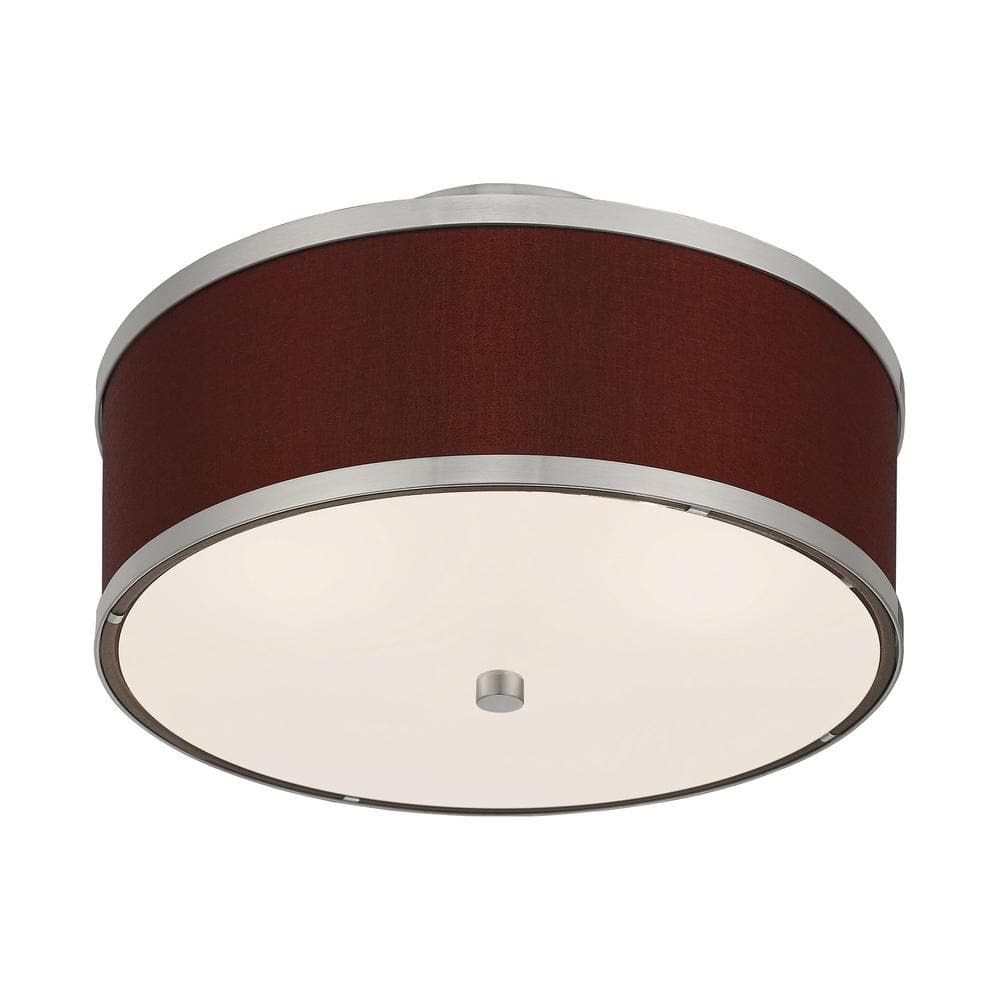 Brushed Nickel 2-Light Semi-Flush Mount with Red Wine Fabric Shade