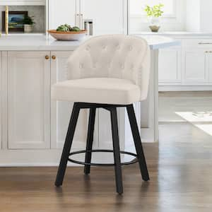 Arturo 26 in.Beige Linen Fabric Upholstered Swivel Bar Stool with Metal Frame Nailhead Counter Height Barstool