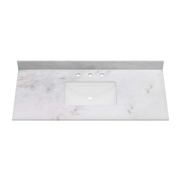 DELUXE DL LIVING 49 in. W x 22 in. D Carlsberg Marble White Rectangular Single Sink Bathroom Vanity Top in White
