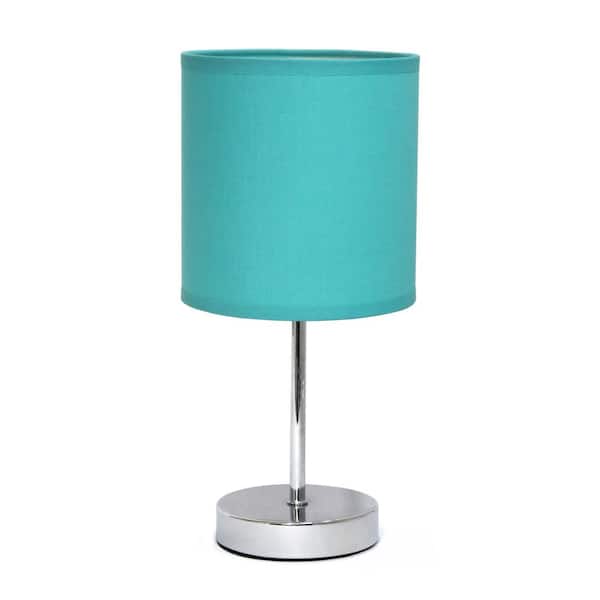 Simple Designs 11.89 in. Chrome Mini Basic Table Lamp with Blue Fabric Shade