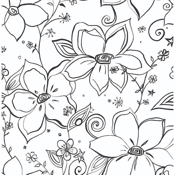 NextWall Linework Floral Black Vinyl Peelable Roll (Covers 30.75 sq. ft.)