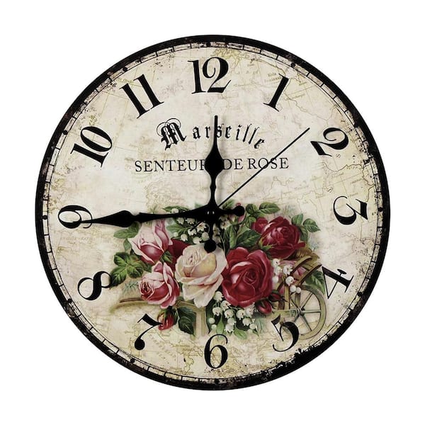 12 in. Rose Analog MDF Wood Wall Clock for Room Decor