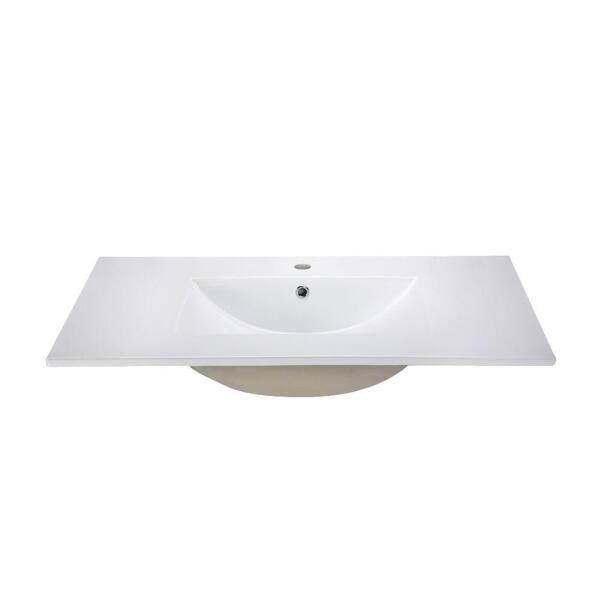 RYVYR 43 in. Vitreous China Vanity Top with Basin in White and Single Hole Faucet Drilling