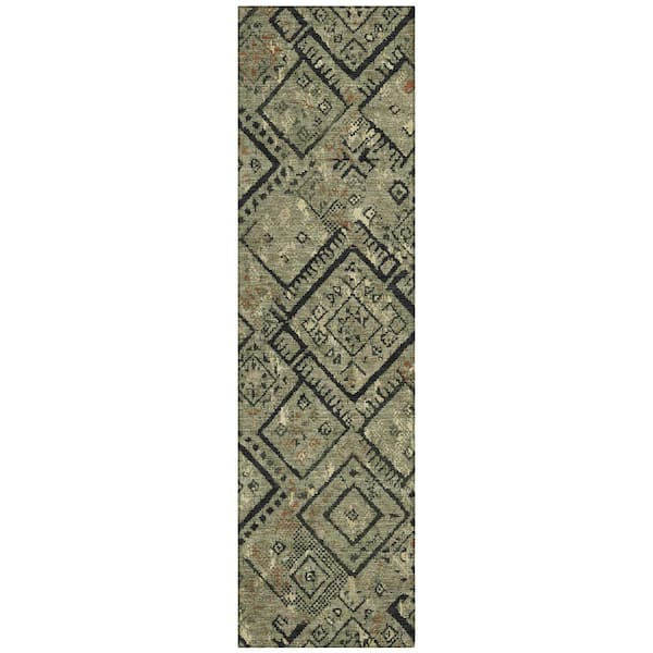 Chantille Machine Washable Indoor/Outdoor Abstract ACN2470 Olive 2 ft. x 7 ft. Runner Rug