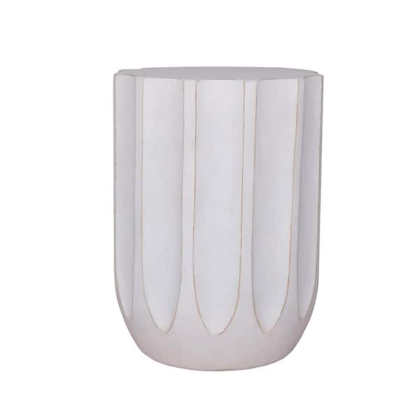 MPG 13.625 in. Dia x 18 in. H Oyster White with Brown Dry Brush Outdoor Side Table/Stool