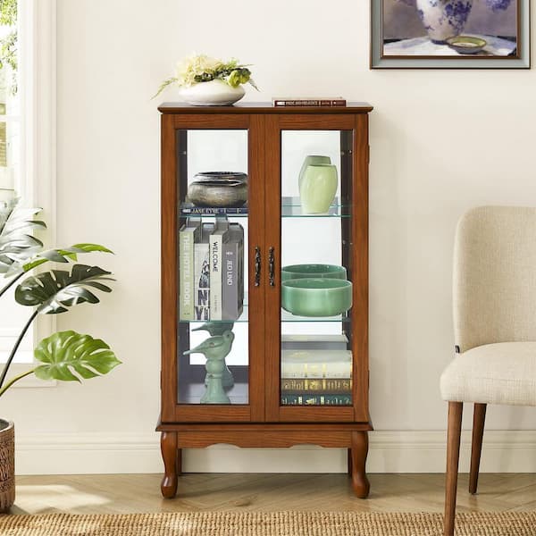 CSC DECOR INC Curio Oak Cabinet Lighted Curio Diapaly Cabinet with