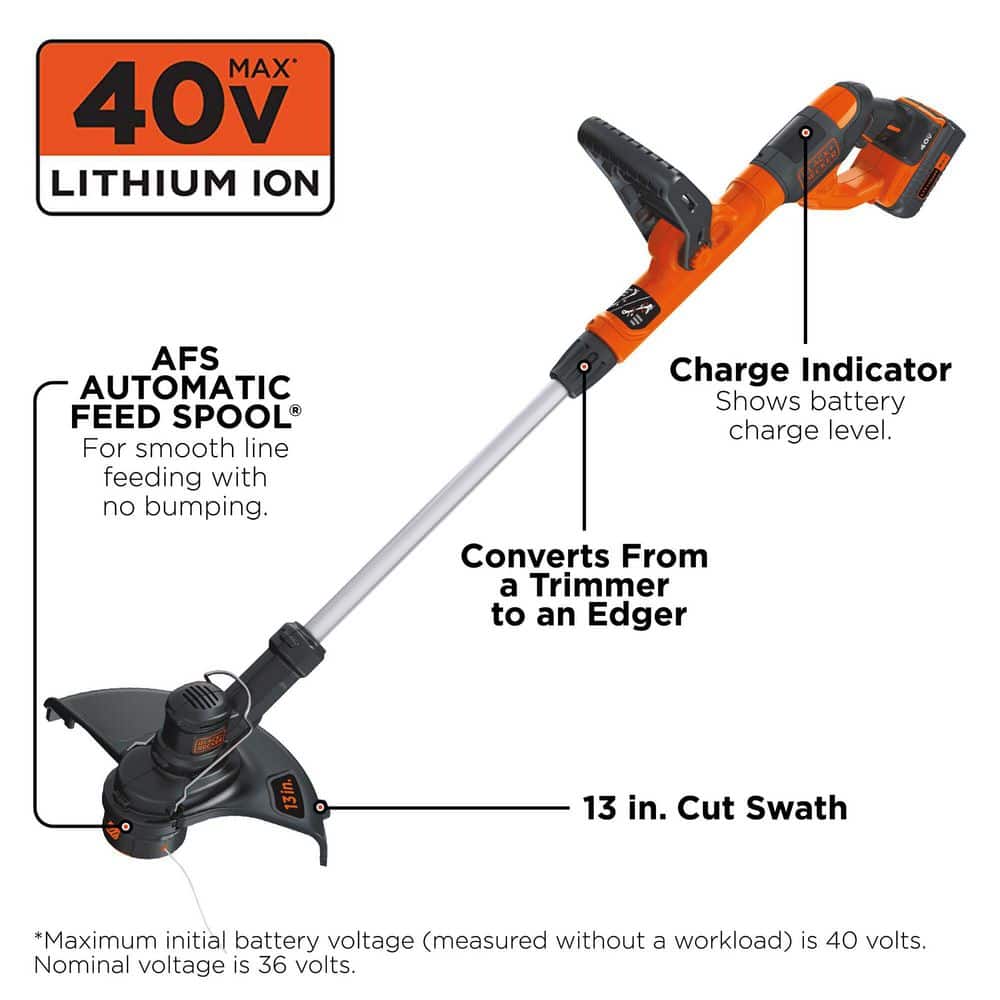 BLACK+DECKER 40V MAX Cordless Battery Power String Timmer Kit with (1) 1.5Ah Battery & Charger LST140C