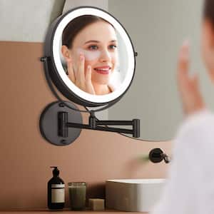8.5 in. W x 8.5 in. H LED Wall Mount Bathroom Makeup Mirror with 3 Colors Adjustable Light, 1X/10X Magnification-Black