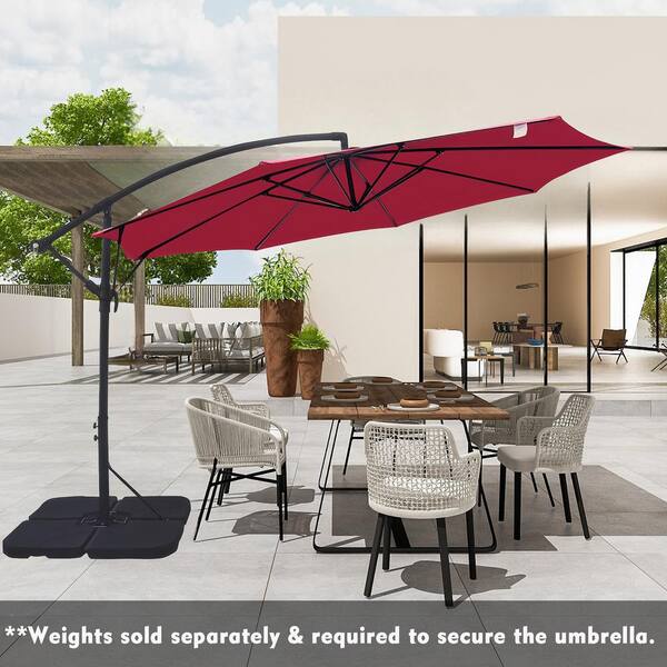 SUNRINX 12 ft. Cantilever Outdoor Patio Umbrella in Wine Red