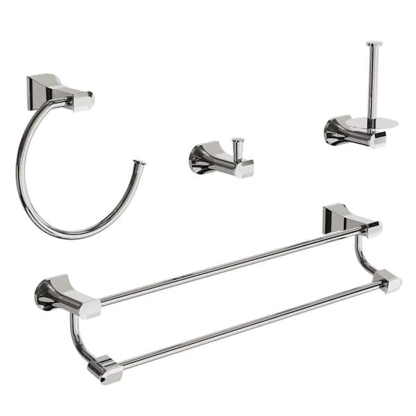 4-Piece Bath Hardware Set with Towel Hook, Towel Rack, Towel Ring, Paper Towel Holder in Chrome