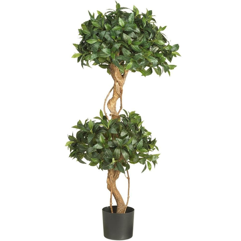 Nearly Natural 4 ft. Artificial Sweet Bay Double Ball Topiary Silk Tree