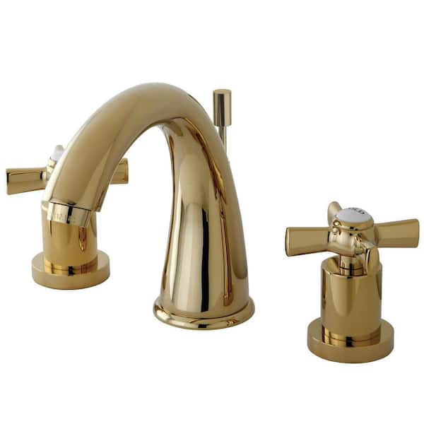 Kingston Brass Millennium 8 in. Widespread 2-Handle Bathroom Faucets with Brass Pop-Up in Polished Brass