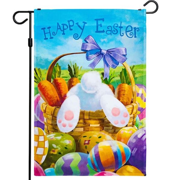 1 ft. x 1.5 ft. Polyester Happy Easter Carrots Colorful Eggs with Bunny In Basket 2-Sided Garden Flag Printed Blockout