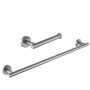 Wall Mounted 2-Piece Bath Hardware Set Towel Bar Set with Towel Holder Toilet Paper Holder in Brushed Nickel