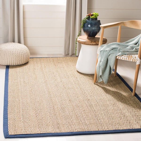 Natural Fiber Beige/Blue 5 ft. x 8 ft. Border Area Rug