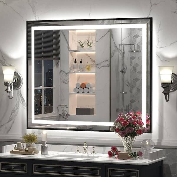 44 in. W x 36 in. H Rectangular Framed Front and Back LED Lighted Anti-Fog Wall Bathroom Vanity Mirror in Tempered Glass