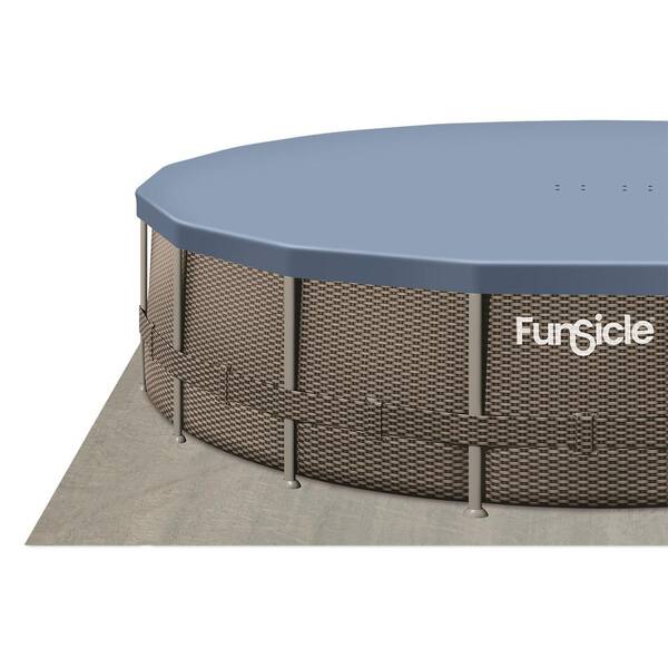 Funsicle Oasis Designer 18 ft. Round 48 in. Deep Metal Frame Above Ground Pool with Pump, Dark Double Rattan P9Q01848B