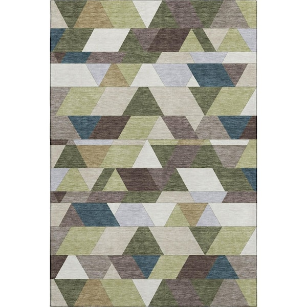 Mayfield Premium Machine Washable Abstract AMF2526 Olive 10 ft. x 14 ft. Area Rug