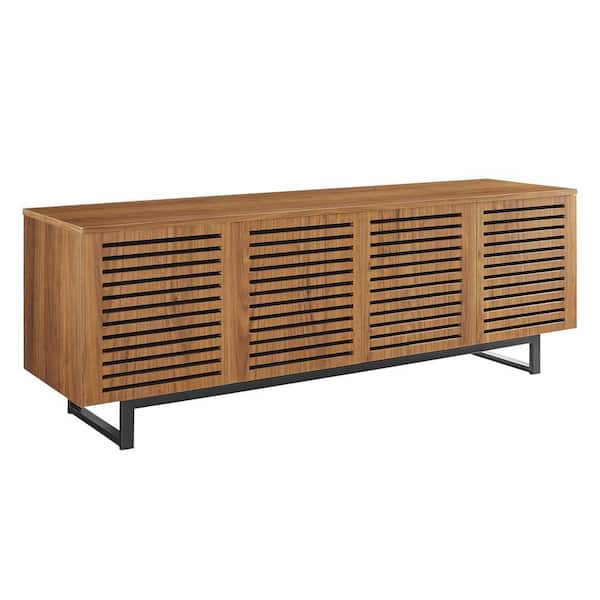 MODWAY Parker 73 in. Walnut TV Stand with Adjustable Shelves Fits TV up to 75 in. with Cable Management