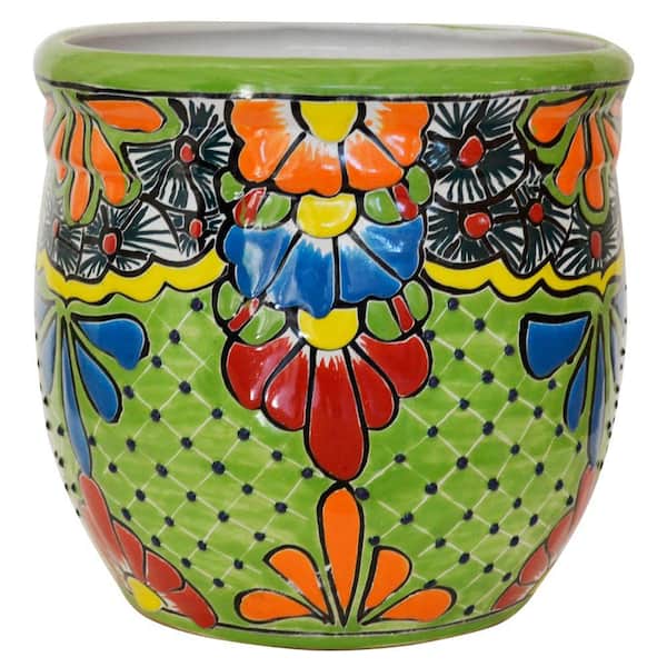 Ravenna Pottery Talavera 12-1/2 in. Round Ceramic Pot - B 3