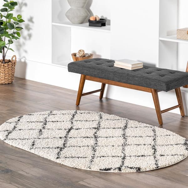 Jessie Moroccan Lattice Shag Off-White 7 ft. x 9 ft. Oval Rug