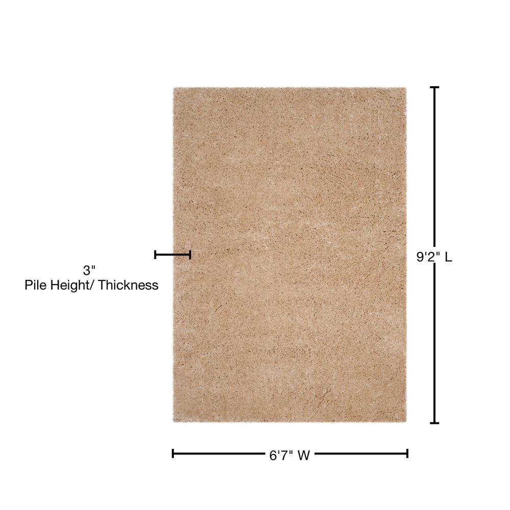 Sumptuous Silken Light Beige Round Shag Rug, Easy-Care Synthetic