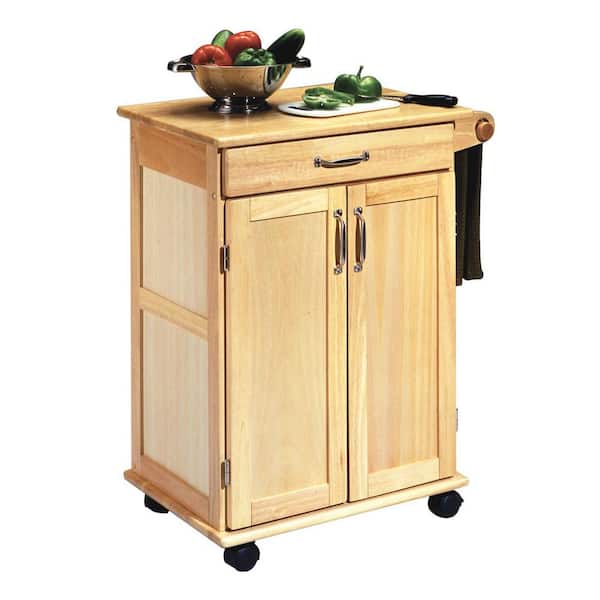 HOMESTYLES Natural Wood Kitchen Cart with Storage