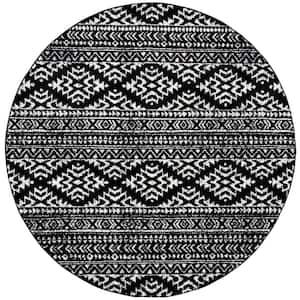 Tulum Black/Ivory 5 ft. x 5 ft. Round Tribal Geometric Striped Area Rug