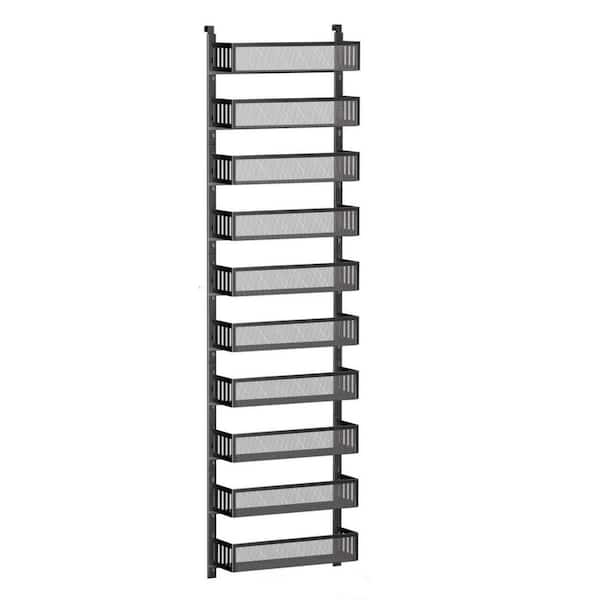 10-Tier Black Over the Door Pantry Organizer with Mesh Baskets, Adjustable Hanging Spice Rack for Kitchen