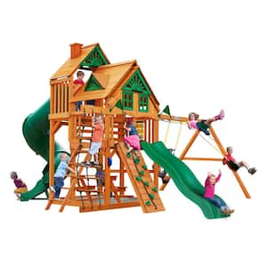 Great Skye I Treehouse Wooden Outdoor Playset with 2 Slides, Rock Wall, Picnic Table, and Backyard Swing Set Accessories