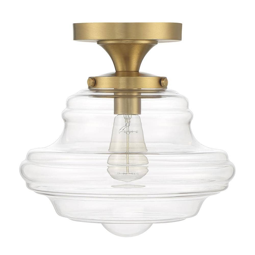 Vintage Schoolhouse Natural Brass Ceiling Light with Clear Glass Shade