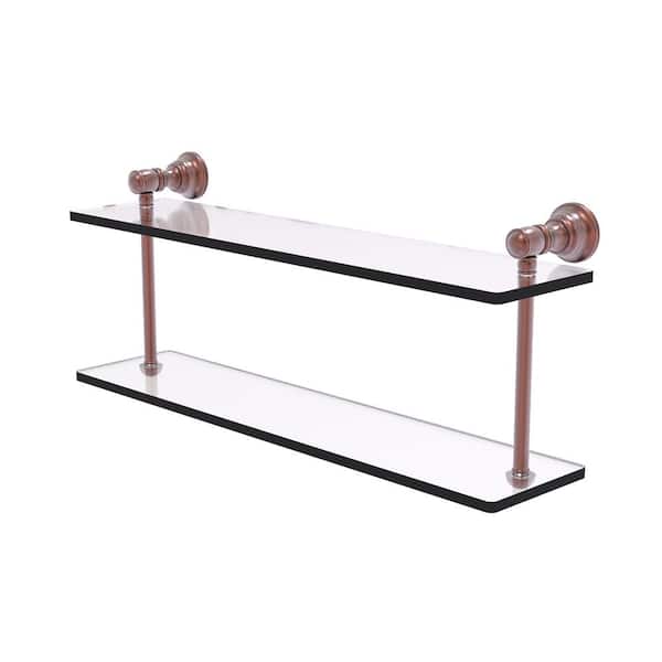 Allied Brass Carolina Collection 22 in. x 9.2 in. x 5.6 in. Brass Rectangular 2-Tiered Glass Shelf in Antique Copper