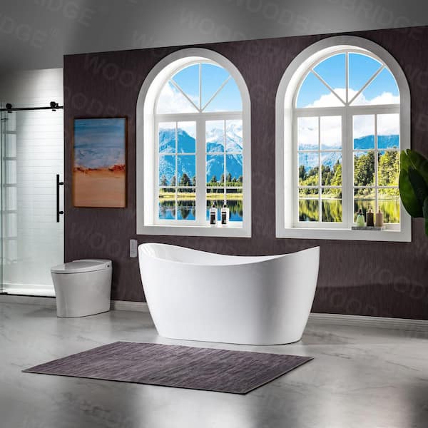 59 in. L X 28.75 in. W Acrylic FlatBottom Double Slipper Soaking Bathtub in White with Matte Black Overflow and Drain