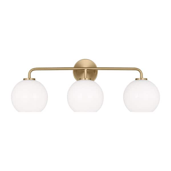 Generation Lighting Orley 26.5 in. 3-Light Satin Brass Bathroom Vanity Light with Milk Glass Shades