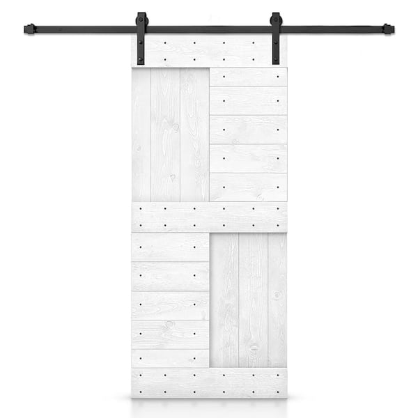 CALHOME 42 in. x 84 in. White Stained DIY Knotty Pine Wood Interior Sliding Barn Door with Hardware Kit