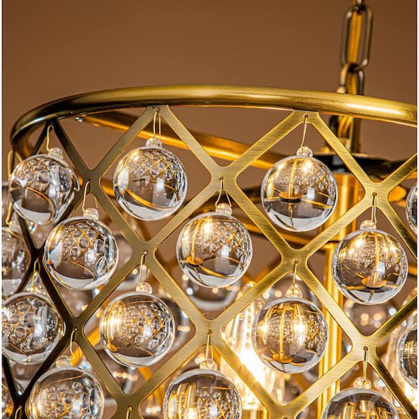 MOOONICHE Modern Chandeliers, Crystal Chandelier, 8 Light Round Pendant  Light Width Brass Metal + Clear Glass for Dining Room Kitchen Island D18.8”  x H23.6” 