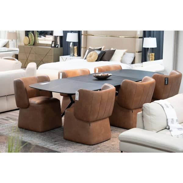 Suzie Black Ceramic 118.1 in. 4 Legs Extendable Dining Table Seats-8